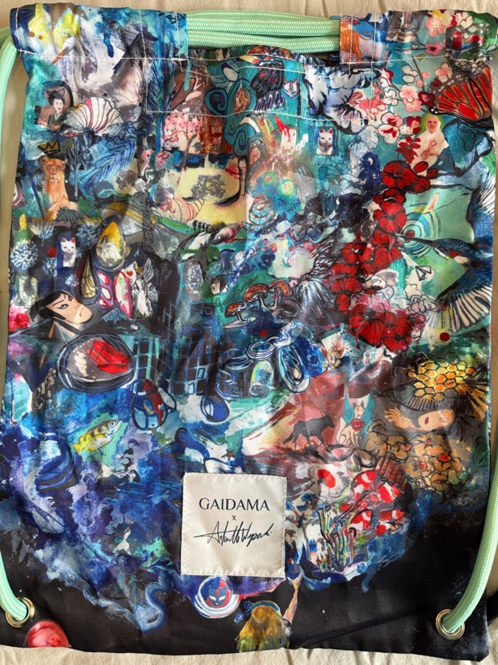 Gaidama x Antoinette Wysocki Artist Drawstring Bag. Surreal Collage Print